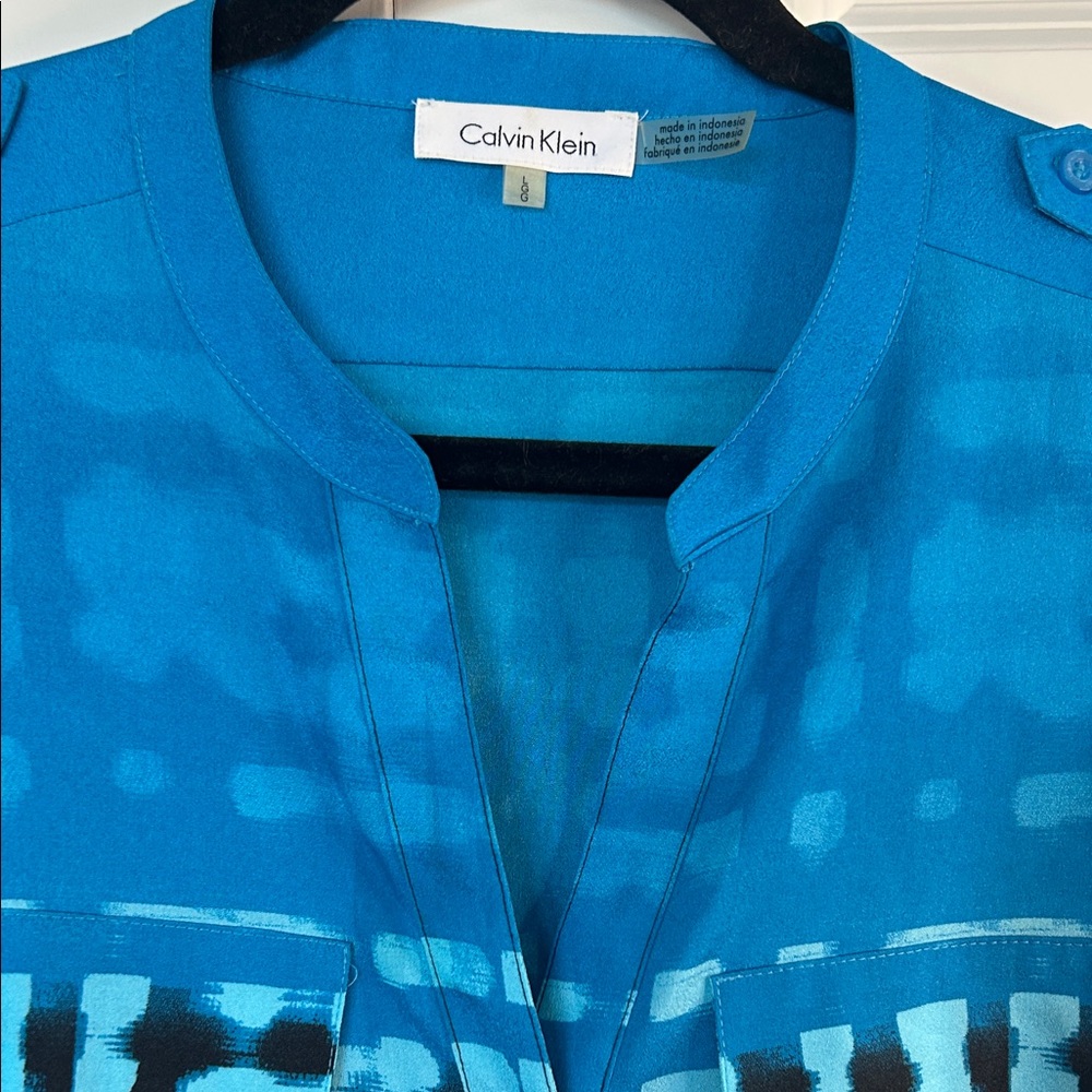 Calvin Klein Teal and Black Women's Blouse - Picture 6 of 9